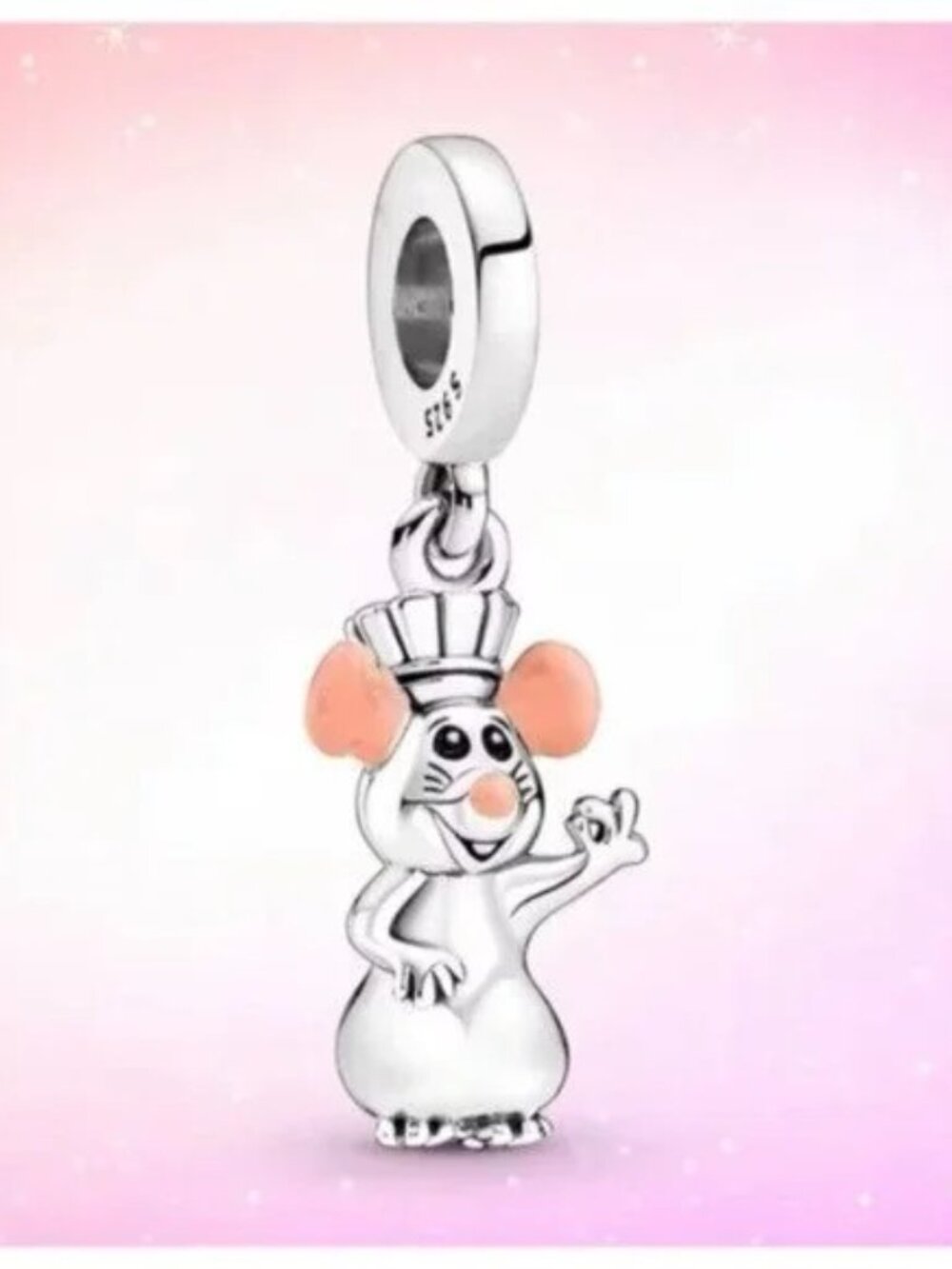 Pandora Silver Chef Mouse Charm with Pink Ears